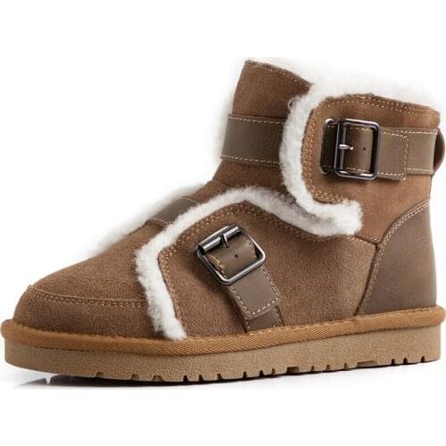 New Winter Snow Boots Thick Platform Buckle Straps Slip On Women Shoes Comfortable Round Toe Thick Sole Wool Warm Women Boots