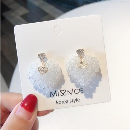 New Korean Multi-layer White Crystal Bead Heart Dangle Earrings For Women Jewelry Metal Love Geometric Drop Earrings Party Gift