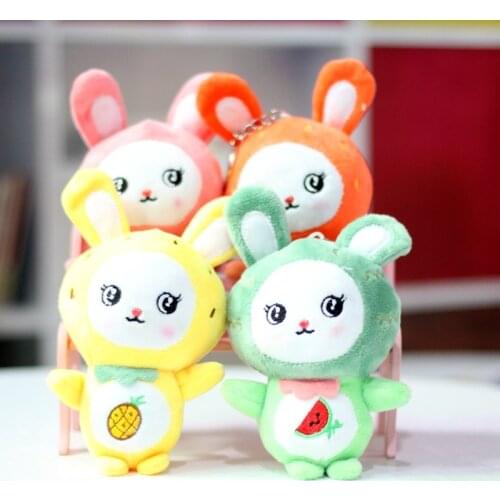 New fevarit cute 14cm plush soft rabbit with fruit clothes pendant Keychain good quality cartoon toy kids birthday festival gift