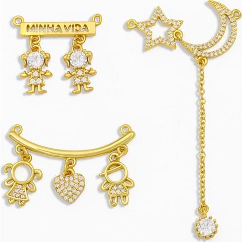 OCESRIO CZ Gold Plated Family Couple Pendant Charms for Necklace Boy and Girl Necklace Jewelry Making Supplies Wholesale pdta173