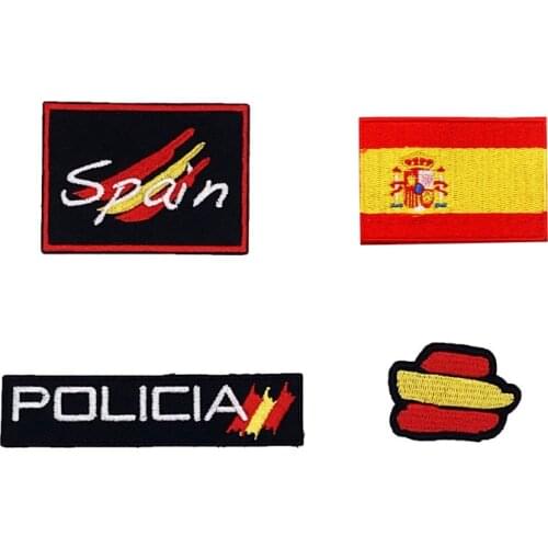 Spain policia flag iron on hook backing embroidered biker motorcycle patches for vest jeans uniform