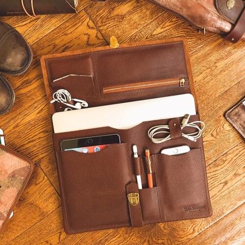 Genuine Leather Men Portable Briefcase Male Laptop Handbag Multi-function Computer Surface Liner Bags First Layer Leather Zipper