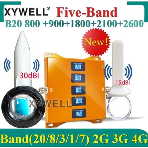 Five-Band 4G Amplifier B20 800/900/1800/2100/2600mhz CellPhone Cellular Repeater gsm 2g3g4g Network Signal Booster LTE DCS WCDMA