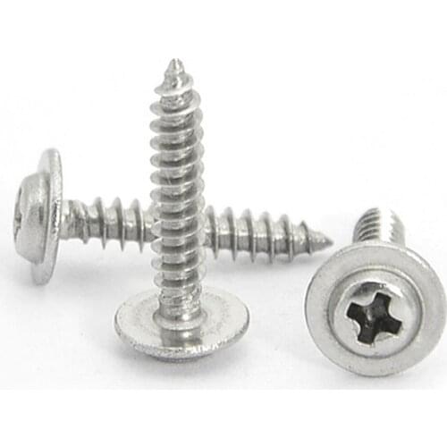50pcs/lot M3x5-25mm Flat Head Self-tapping Screws 304 Stainless Steel Round Flat Washer Screws Bolt Woodworking Tools Hardware