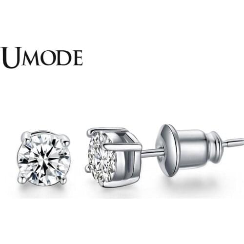 UMODE White Gold Color 4 Prong Small Cute AAA Top Grade 0.5ct Sona CZ Post Stud Earrings Boucle D'oreille Femme UE0142