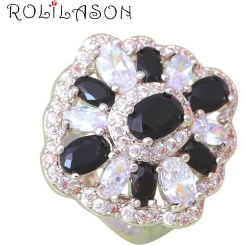Mysterious Black Onyx Rings for Prom Silver Stamped AAA Zirconia Fashion Jewelry Rings USA Size #6#7#8#9#10 JR2120