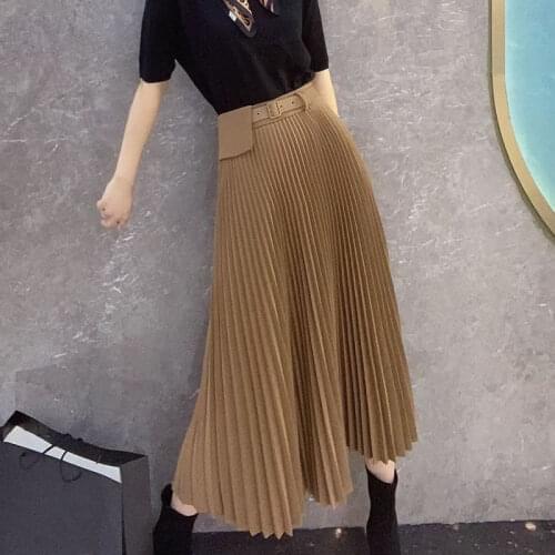 2021 Women Skirt High Waist Long Pleated Skirts Women Saias Midi Faldas Vintage Women Midi Skirt Streetwear