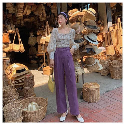 Bella Philosophy Women Purple Wide Leg Pants Loose Pants Streetwea pants Vintage High Waist Pants Casual Long Trousers Bottom
