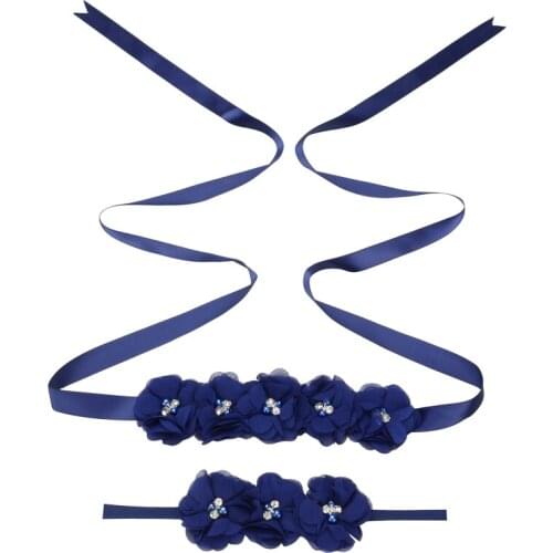 Women Fashion Elegant Three Flower Sash Rhinestone Pearl Beaded Waistband Bridal Ribbon Cummerbunds Wedding Dress Waist Belt