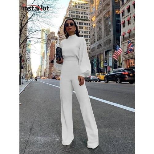InstaHot Puff Elegant Women Two Piece Set Puff Long Sleeve and Flare Pants Autumn Office Ladies Sets Casual Fashion 2piece Sets