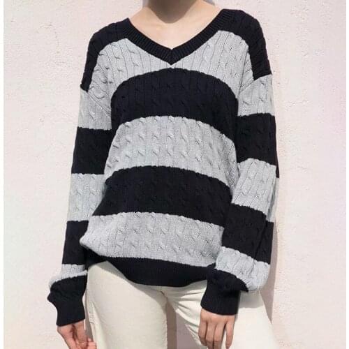 Girls Vintage Cotton Sweaters 2020 Autumn Fashion Ladies Oversize Loose Pullovers Women Chic Outfits