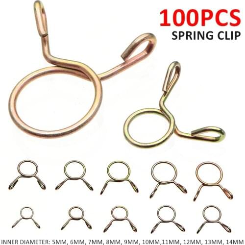 100PCS 5-14mm Galvanized Steel Wire Spring Clip Water Hose Pipe Tube Clamp Fastener