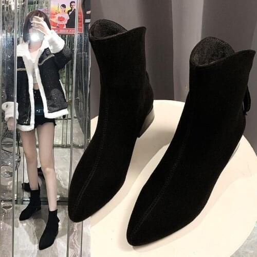 2020 Short Boots Boots Womens Boots Autumn and Winter New Style Short Boots Womens Tide Plus Velvet Zipper Boots X667