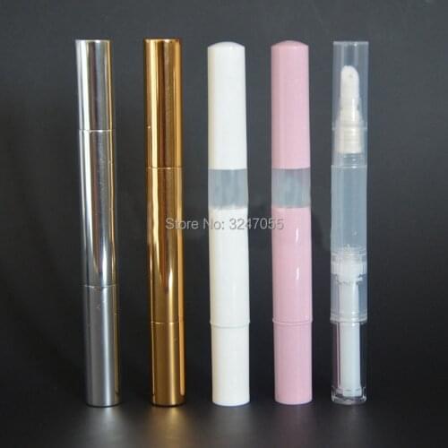 3ML 50pcs Empty Plastic Twist Nail Nutrition Oil Container, Aluminum Cosmetic Foundation Pen,Lip Gloss Bottle,Nail Polish Bottle