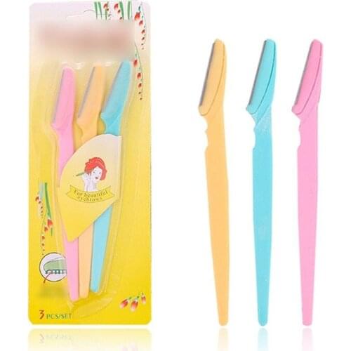 3 Pcs/Set Women Men Facial Eyebrow Knife Lip Razor Trimmer Blade Stainless Steel Shaping Shaver Cosmetic Makeup Tools 3 Colors
