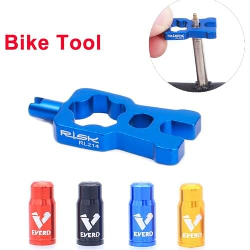 RISK 4 in 1 Bike Valve Core Wrench With 2 Presta Valve caps set Road Bicycle Valve Installation Removal Portable Repair Tool