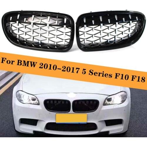 2pcs Car Diamond Grille For BMW 5 Series F10 F11 F18 2010-2017 Chrome Black Car