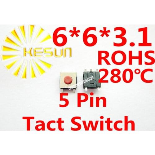 FREE SHIPPING 100PCS SMT 6X6X3.1MM 5pin Tactile Tact Push Button Micro Switch Momentary ROHS
