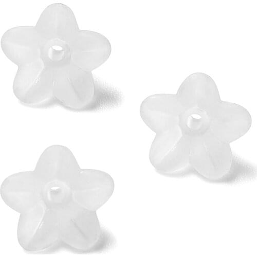 100Pcs Craft Bead Caps Transparent Frosted Acrylic Flower Beads White 10mm in diameter for Jewelry DIY Making