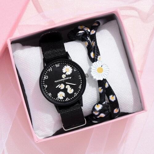 Daisy Flowers Women Watches Hot Sales Nylon Strap Ladies Wristwatches Fashion Girls Watch Bracelet Set Quartz Female Clock reloj