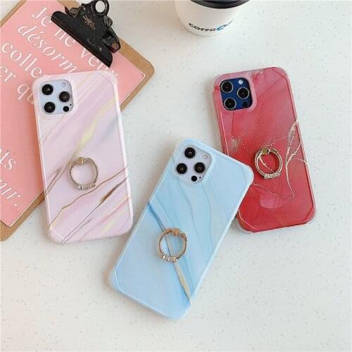Finger Ring Stand Holder Gradient Marble Phone Case For iPhone 11 12 Pro Max XR XS X 8 7 Plus SE2020 Shockproof Soft Matte Cover