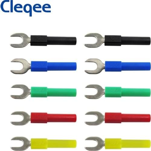 Cleqee P4003 10PCS 5Color 6mm Width U&Y Type Welding Insert Harpoon to 4mm Banana Plug