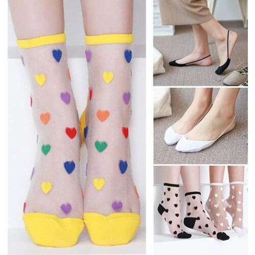 Love Tulle Glass Silk Cotton Socks Set Women Summer New Ladies Girl Multi Style Lace Transparent Ultra-thin Mesh Nylon Sheer Sox