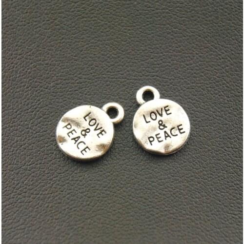 50 pcs Silver Color Round Love&Peace Charms DIY Metal Bracelet Necklace Jewelry Findings A1066