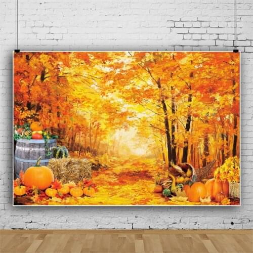 Laeacco Autumn Maple Leaf Forest Fallen Leaves Photographic Photo Backdrops Pumpkin Child Family Photocall Backgrounds Banner