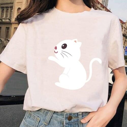 Kawaii Funny Cartoon Cat T Shirt Women Harajuku Ullzang Casual Tshirt 90s Printed T-shirt Fashion Aesthetic Tees Top Female