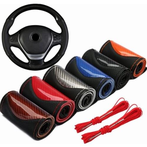 Crystal Carbon Fiber Fashion Sports Hand-stitched Steering Wheel Cover Car Wheel Cover Non-slip Leather Braid For Steering Wheel
