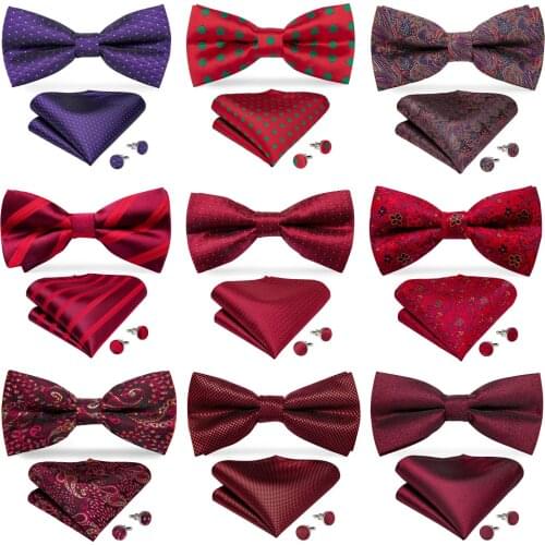 Formal dress Red Striped Paisley Wedding Bowtie Men Bow Tie set Butterfly Tie Pocket Square Cufflinks Cadeau Homme DiBanGu