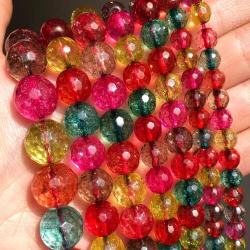 6 8 10 12mm Tourmaline Color Crystals Beads Faceted Quartzs Loose Beads for Jewelry Making DIY Bracelet Charms Accessories 15