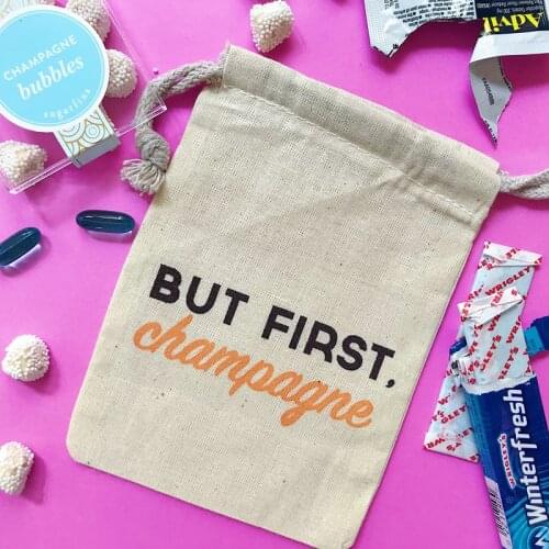 CHAMPAGNE HANGOVER BAG custom drawstring recovery Kit bags Bachelorette decor bridal shower favor gift bag bridesmaid Remedy bag