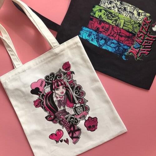 New sweet Harajuku cartoon gothic Canvas Bag Loose Punk Dark Retro Fashion Casual Female Large Capacity sweet girls Canvas Bag