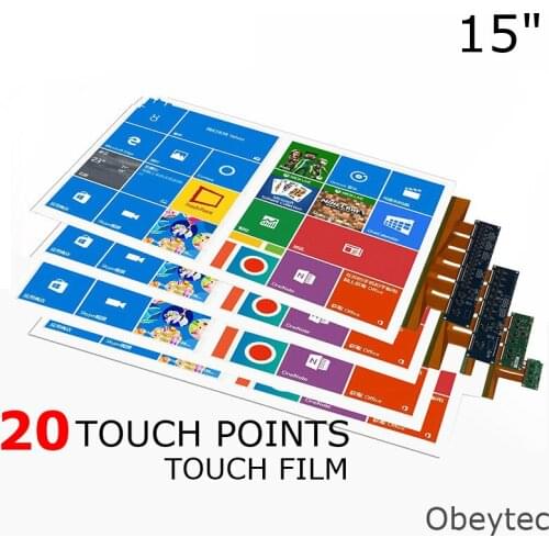 Obeycrop 15" Touch Screen Film, 20 Touch Points, 16:9, Transparent, SIS Controller, Through 3-12 mm Glass Touch, Fast Shipping