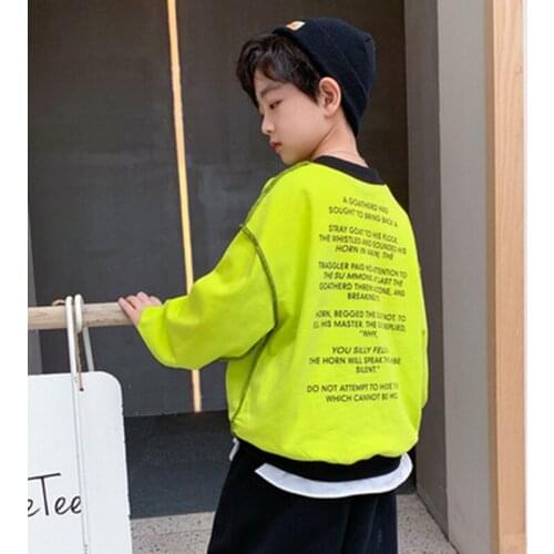 Autumn Children Patchwork Sweatshirt Kids Boy Spring Crew Neck Sweater Teens Casual Pullover Sport Letter Print Long Sleeve Tops
