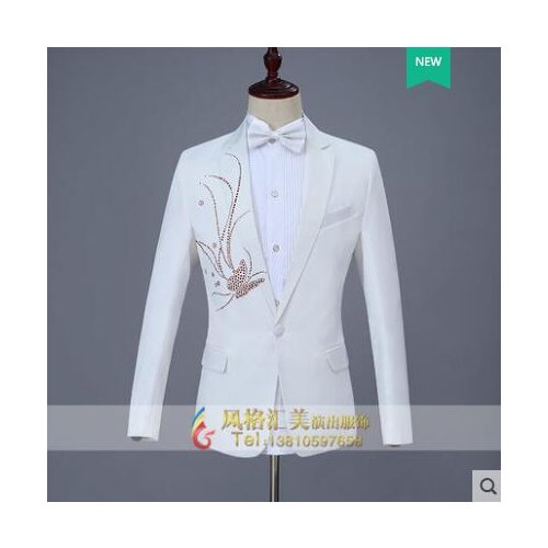 Paste drill butterfly clothes men slim suits designs stage costumes for singers jacket men sequins blazer dance star style white