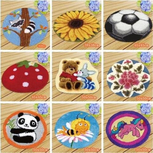 Cushion Kit Mat Latch Hook Embroidery Carpet Smyrna Knooppakket Button Cushion Animals Needlework Almofadas Do It Yourself DIY
