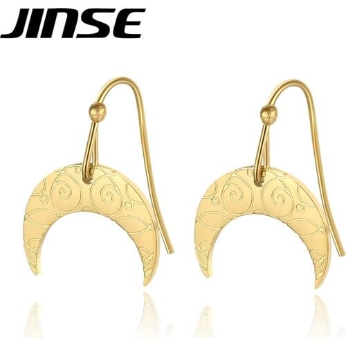 JINSE Classic 316L Stainless Steel Lunula Symbol Crescent Moon Hoop Earrings for Women Fashion Jewelry Gold Metal Brincos Gifts