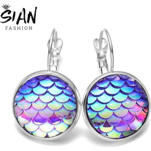 SIAN Sparkling Fish Scale Resin Earrings Colorful Mermaid Scales Stylish French Hook Earring Women Girls Summer Style Jewellery