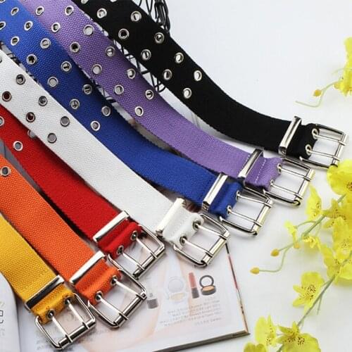 Double Grommet Hole Buckle Belt Wide Canvas Web Belt Female Male Waist Strap Belts for Women Men Jeans