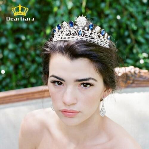 Blue Tiara Wedding Rhinestone Bridal Bridesmaid Crown Tiaras for Prom Pageant Hair Accessories