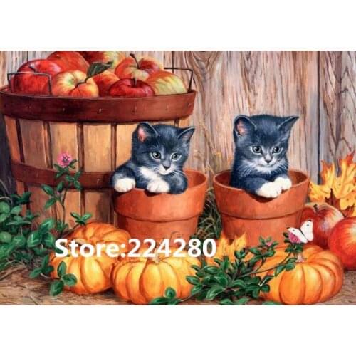 Needlework, Cross stitch,14CT Unprinted Embroidery kit Art Halloween two cats and pumpkins Cross-Stitching,DIY Handmade decor