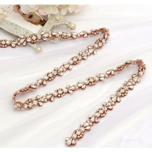 YANSTAR Opals Rhinestones Applique Trim Iron On Wedding Dress Wholesale 10 Yards Rhinestone Applique Bridal Belt YS977