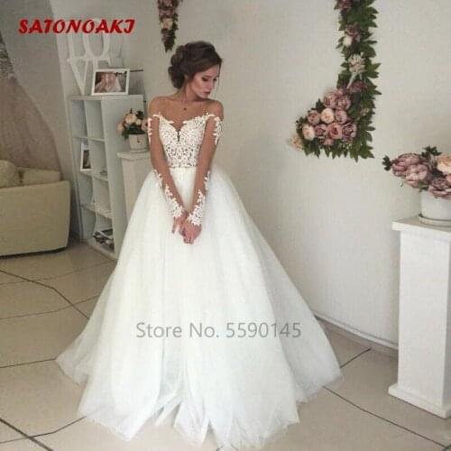 2020 Elegant Wedding Dress Long Sleeves A Line Bride Gowns Backless Lace Vestido De Novia Robe Mariage Undefined Online Shop