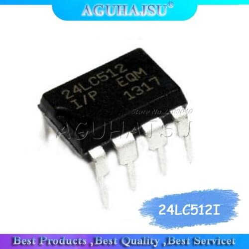 10PCS/LOT 24LC512I/P 24LC512 512K I2C Serial EEPROM