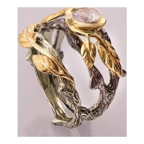 2021 Vintage Separation Branch Leaf Ring Set for Women Statement Jewelry Accessories Party Gift Fashion Zircon Women Rings