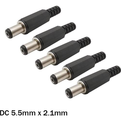 5Pcs DC 5.5mmx2.1mm Male Socket Adapter Male Mount Plug Solder Wire Adapter 5.5x2.1 DC Plugs Connector