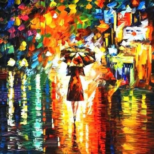 5d diy paint with diamonds paintings mosaic rain street girl abstract picture of rhinestones embroidery diamond mosaic art